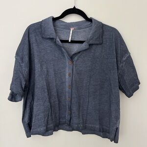 Free People Blue Button-Shirt